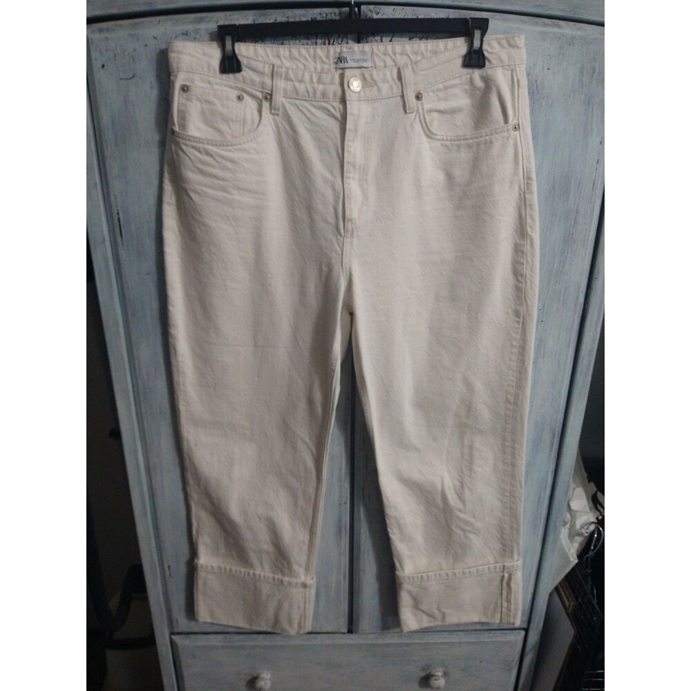 Zara Denim Cropped Jeans White 14 Boho Beachy Cottagecore
